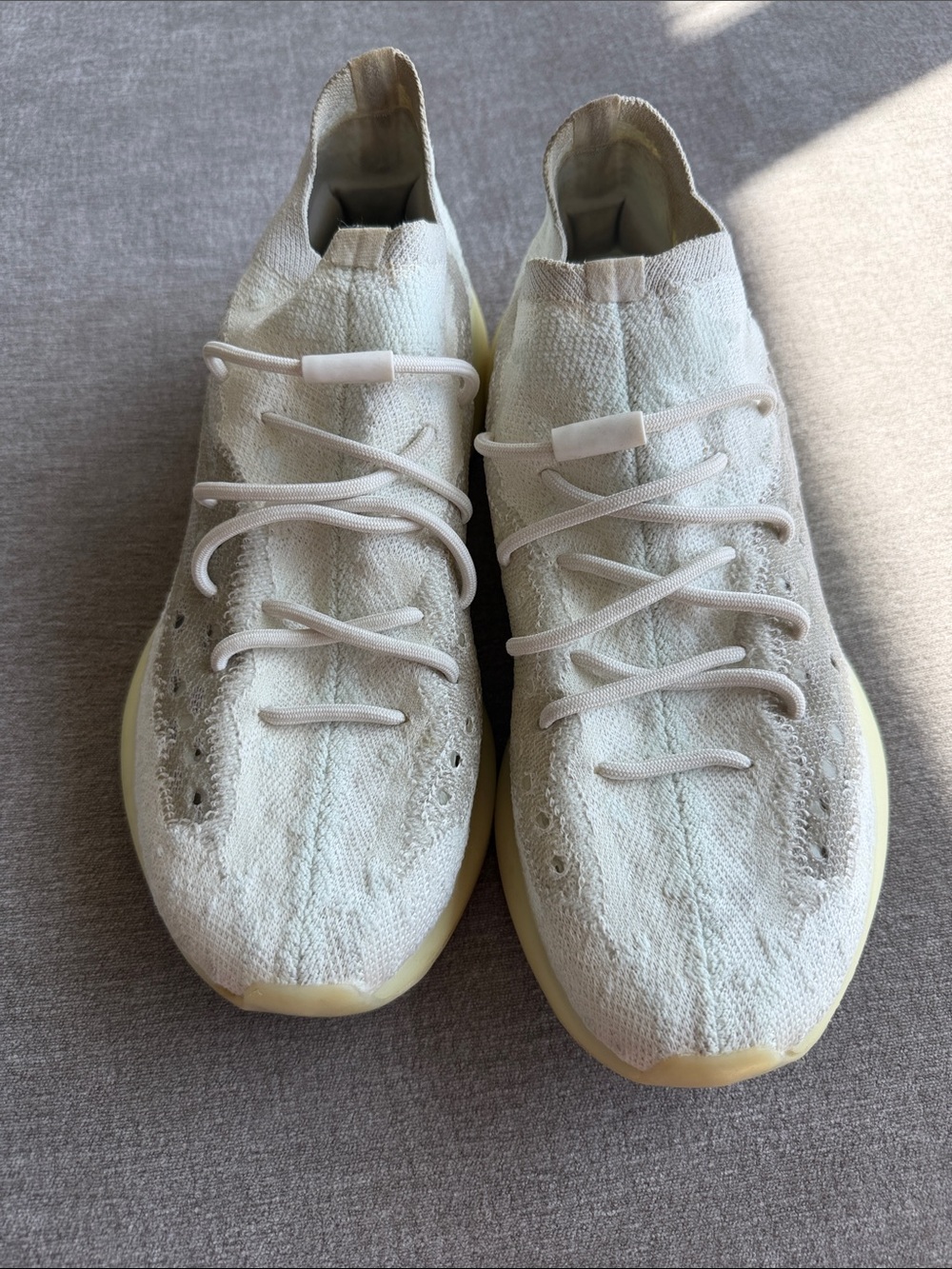 Yeezy Knit Slip-On Sneakers in Off-White/Cream